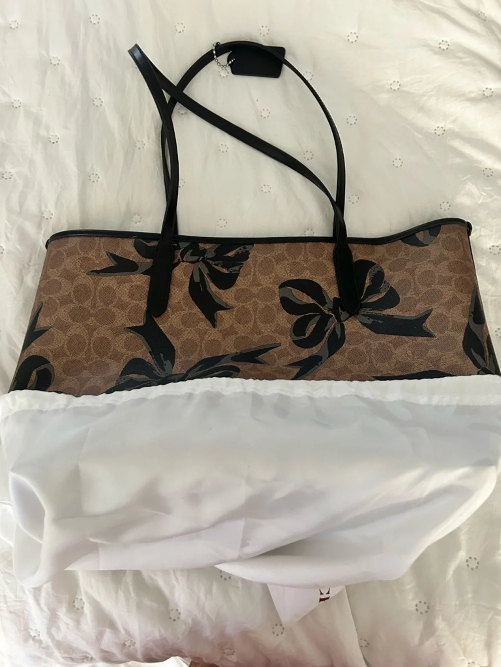 Coach Brown Signature Canvas Tote with Black Bow Accents - Picture 7 of 10
